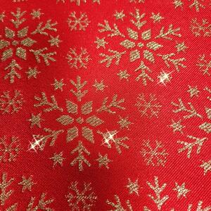 Vánoční běhoun na stůl červený se zlatými sněhovými vločkami Merry Christmas Rudá 40x140 cm