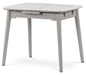 Jídelní stůl 90+25x70 cm, keramická deska bílý mramor, masiv, šedý vysoký lesk HT-400M WT