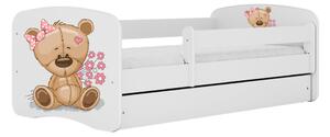 Kocot kids Dětská postel Babydreams méďa s kytičkami bílá, varianta 70x140, se šuplíky, s matrací