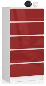 Designová, vysoká komoda BERRY60, bílá / červený lesk