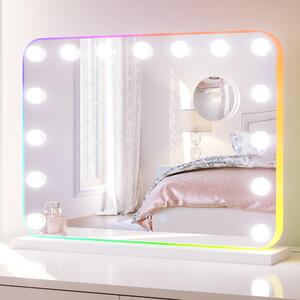 Kosmetické zrcadlo SONNI 58x45cm, kosmetické zrcadlo se 3 barvami světla, nastavitelný jas, s RGB a bluetooth, 10x zvětšení, nástěnné zrcadlo, bílé