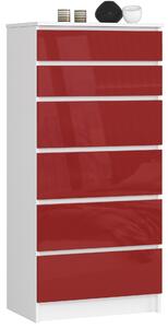 Designová, vysoká komoda HEDDI60, bílá / červený lesk