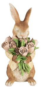 Dekorace hnědý králík s kyticí tulipánů - 19*23*39 cm - Clayre & Eef