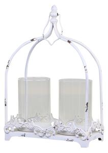 Krémová antik kovová lucerna na 2 svíčky Fleur - 25*12*38 cm - Chic Antique
