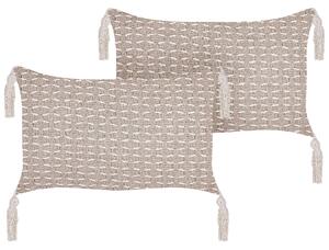 Sada 2 dekorativních polštářů HAKONE 45 x 25 cm Taupe Geometrický vzor