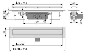Alcadrain Marble Wall Žlab 75 cm bez okraje s roštem pro vložení dlažby APZ15-750