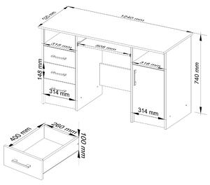 Moderní psací stůl ANNA124, bílý / černý lesk