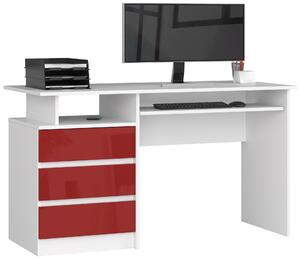 Moderní psací stůl PEPA135, bílý / červený lesk