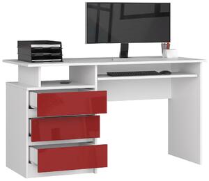 Moderní psací stůl PEPA135, bílý / červený lesk