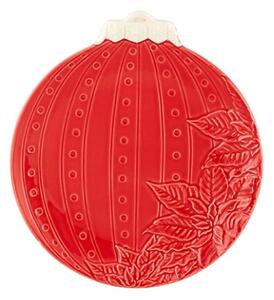 Bordallo Pinheiro Servírovací talíř ve tvaru vánoční ozdoby, červená 24,5 cm