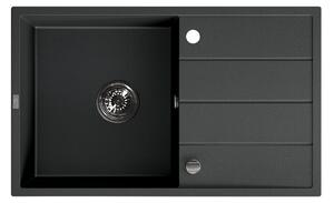 Laveo Wolin, 1-komorový granitový dřez 780x480x185 mm, černá skvrnitá, LAV-SPW_711T