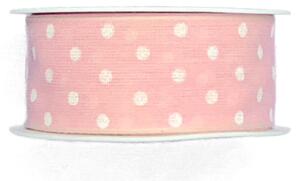 Tkaná látková stuha pastelově růžová potisk puntíky 25 mm x 2 m (9,- Kč/m)