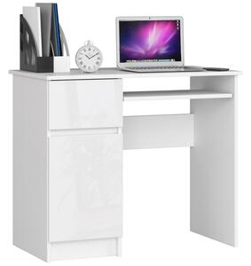 Designový psací stůl PIXEL90L, bílý / bílý lesk