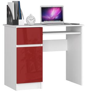 Designový psací stůl PIXEL90L, bílý / červený lesk