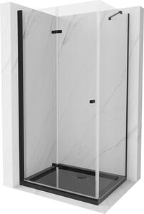 Mexen Lima, sprchový kout se skládacími dveřmi 100 (dveře) x 80 (stěna) cm, 6mm čiré sklo, černý profil + slim sprchová vanička černá s černým sifonem, 856-100-080-70-00-4070B
