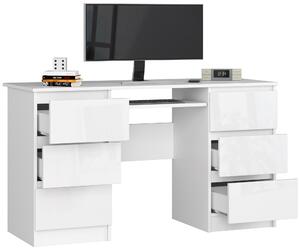 Moderní psací stůl JIŘÍ135, bílý / bílý lesk