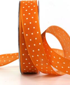 Tkaná látková stuha oranžová potisk puntíky 25 mm x 2 m ( 9,-Kč/m)