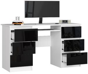 Moderní psací stůl JIŘÍ135, bílý / černý lesk