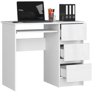 Moderní psací stůl JIŘÍ90P, bílý / bílý lesk