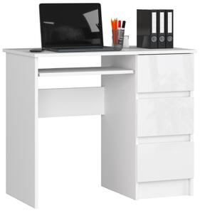Moderní psací stůl JIŘÍ90P, bílý / bílý lesk