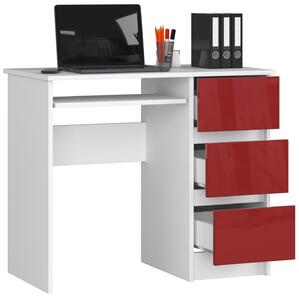 Moderní psací stůl JIŘÍ90P, bílý / červený lesk