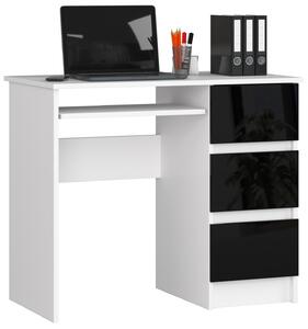 Moderní psací stůl JIŘÍ90P, bílý / černý lesk