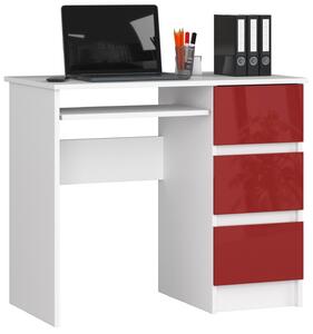 Moderní psací stůl ARNOŠT90P, bílý / červený lesk