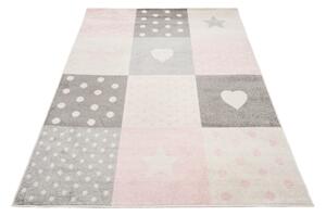 Makro Abra Kusový koberec LAZUR C573I hvězdy srdce bílý růžový Rozměr: 80x150 cm