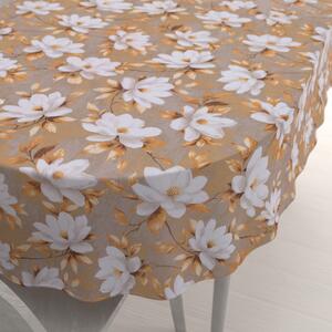 Biante Bavlněný oválný ubrus Sandra SA-717 Bílé květy magnolie na hnědošedém 50x100 cm