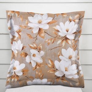Biante Bavlněný povlak na polštář s lemem Sandra SA-717 Bílé květy magnolie na hnědošedém 30 x 50 cm
