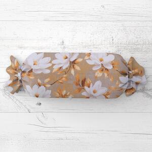 Biante Polštář válec bonbon Sandra SA-717 Bílé květy magnolie na hnědošedém 15x40 cm
