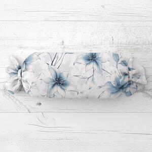 Biante Polštář válec bonbon Sandra SA-737 Modro-šedé květy vanilky na bílém 15x40 cm