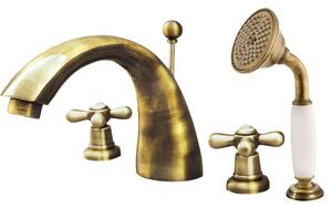 Slezák - RAV Vanová baterie 4-otvorová MORAVA RETRO - MK169.xSSM, Stará mosaz (Bronz) Připojovací hadičky - závit: 1/2"
