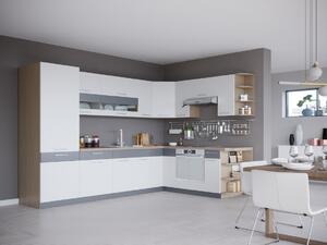 Rohová kuchyně RUTHIN 290 x 210 cm, bílý lesk/grafit mat
