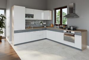 Rohová kuchyně RUTHIN 275x300, bílý lesk/grafit mat