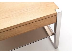 Čtvercový konferenční stolek z masivu MIGEL dub přírodní/leštěná ocel