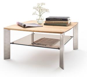 Konferenční čtvercový stolek z masivu NELIA dub přírodní/leštěná ocel
