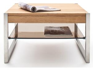 Čtvercový konferenční stolek z masivu MIGEL dub přírodní/leštěná ocel