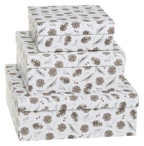 Dárková krabice Pine cones White – set 3 ks