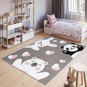 Dětský koberec PINKY DE78A Bear Panda Rabbit šedý