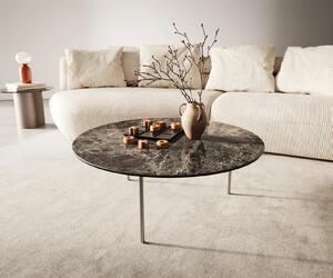 DELIFE Konferenční stolek Edge kulatý 90x90 cm keramika Laminam® Emperador Extra Lucidato tmavě hnědá Trive nerezová ocel broušená