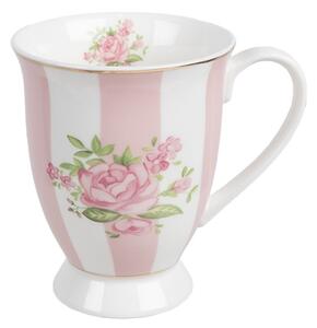 Porcelánový hrnek s růžovými pruhy se vzorem růžové růže Sweet Roses – 300 ml