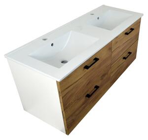 Koupelnová skříňka s keramickým umyvadlem Agria NEW W 120 - bílá/zlatý dub