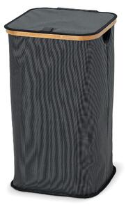 Antracitově šedý textilní koš na prádlo s bambusovým lemem Domopak Hamper, výška 58,5 cm