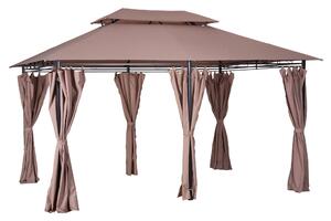 Zahradní pavilion Outsunny 3x4m s 6 bočními panely, party stan, zahradní stan, marquise s dvojitou střechou, khaki | Aosom