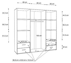 Čtyřdveřová skříň ISTAI se čtyřmi zásuvkami, dub sonoma/bílá, 5 let záruka