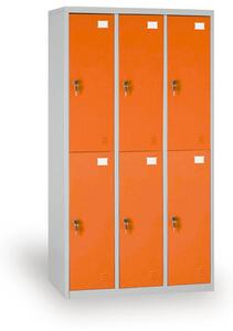 Šatní skříň s úložnými boxy, 6 boxů, 1820 x 900 x 500 mm, cylindrický zámek, oranžové dveře