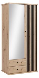 Šatní skříň se zrcadlem Sigeren SG25, Barva: dub artisan / dub artisan + černá Mirjan24 5903211327773
