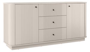 Komoda Vesper 160 cm se zásuvkami na soklu - kašmír / černé úchyty