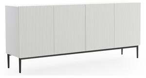 Moderní komoda Nicole 200 cm se čtyřmi dveřmi a ryhovaným čelem - bílý mat / černé nohy